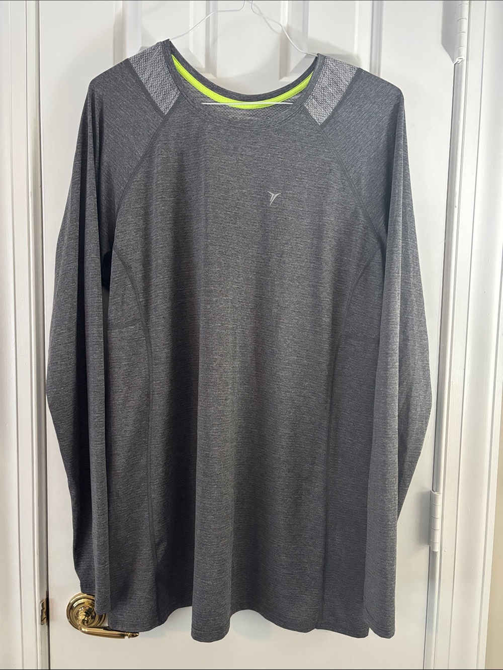 Old Navy Men's Long-Sleeve Athletic Tee - Charcoal with Neon Yellow Trim